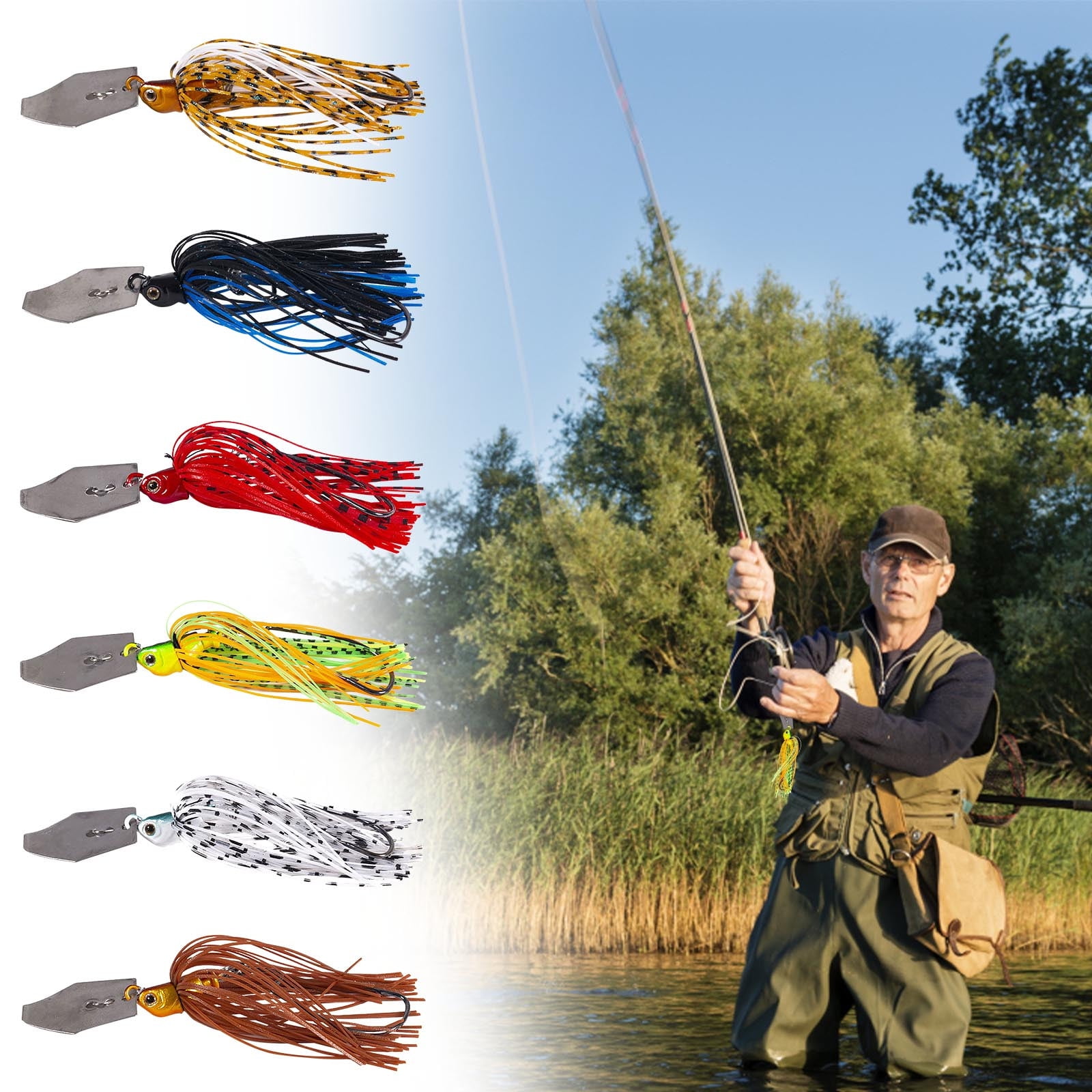 IMossad Bass Fishing Lure Set with Bladed Jigs and Vibrating Spinner Chatter Baits, 6 Count